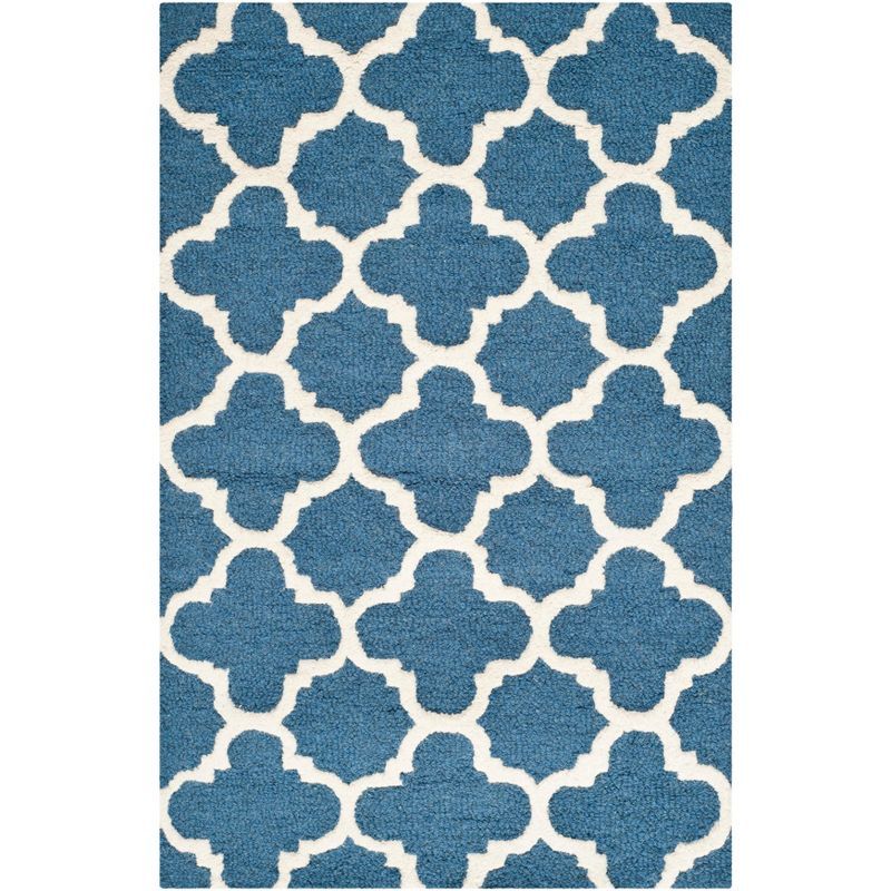 Hand-Tufted Navy & Ivory Wool Rectangular Area Rug, 2'6" x 4'