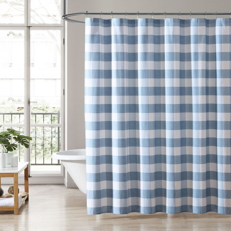 Cynthia Blue and White Cotton Gingham Shower Curtain