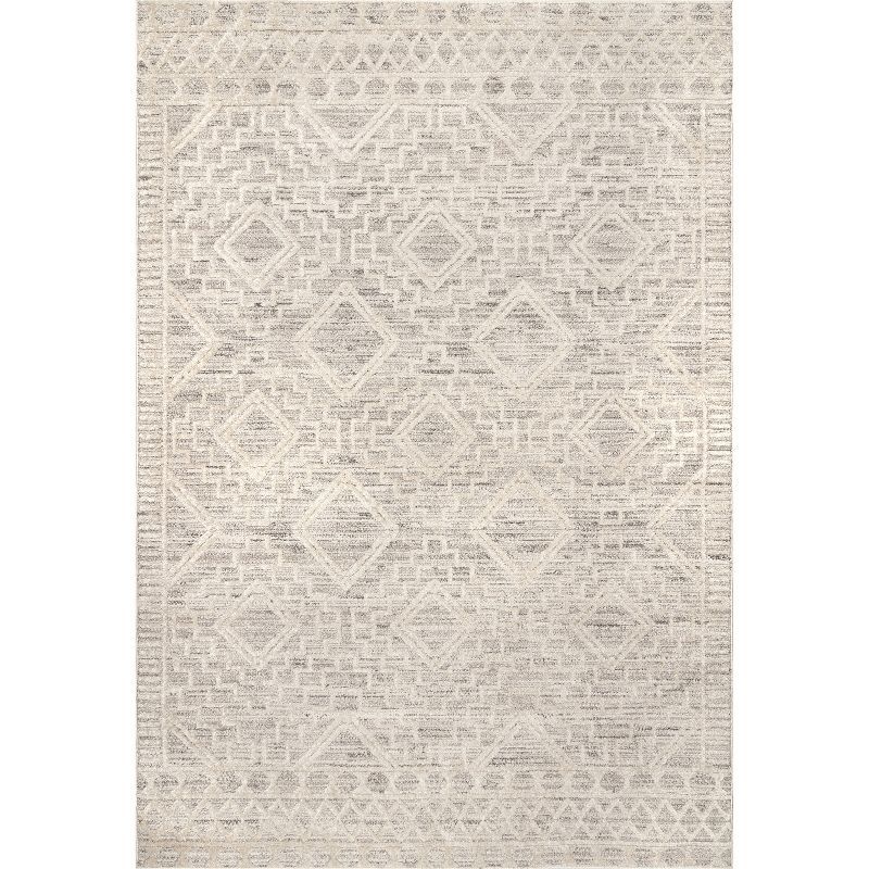 Beige High-Low Textured Moroccan 52"x24" Synthetic Area Rug