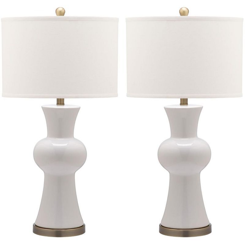 Sleek Hourglass Ceramic Table Lamp Duo - White and Bronze