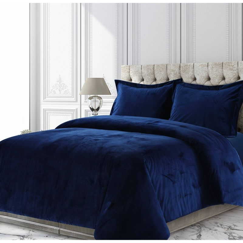 Navy Blue Velvet King Oversized Duvet Cover Set