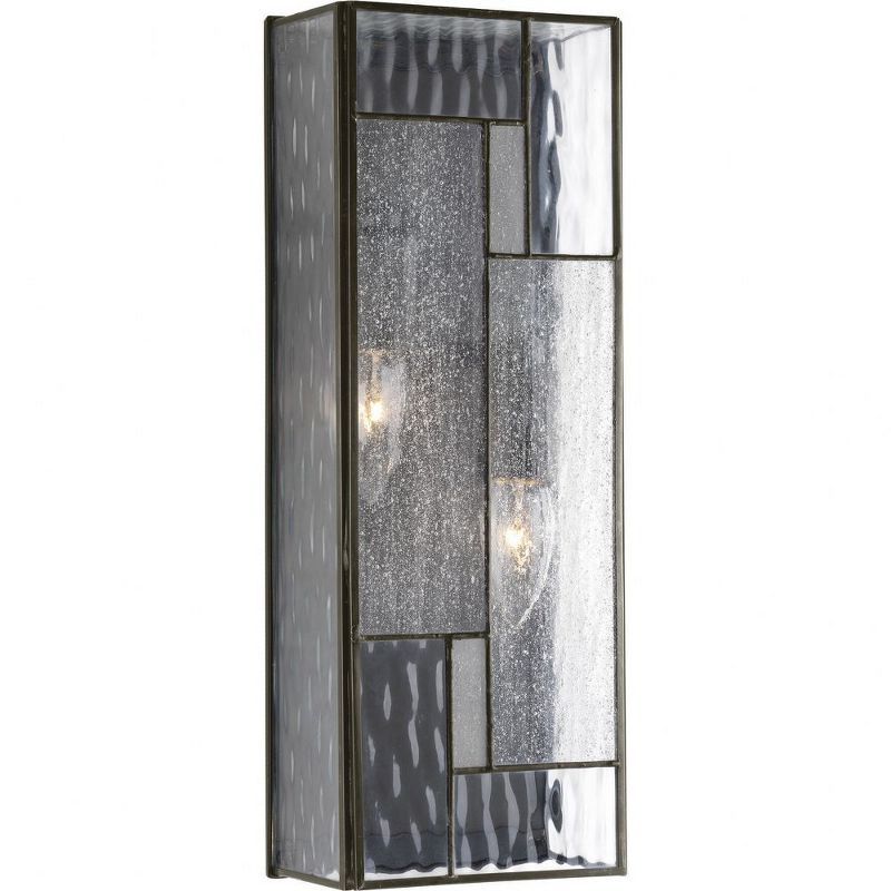 Architectural Bronze Geometric Lantern with Seeded Glass Panels