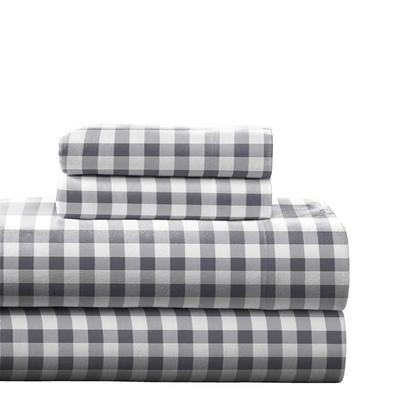 Full Grey Checkerboard Cotton Flannel Deep Pocket Sheet Set