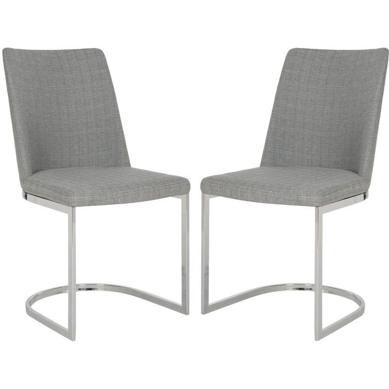 Chic Gray Linen & Polished Chrome Metal Side Chair