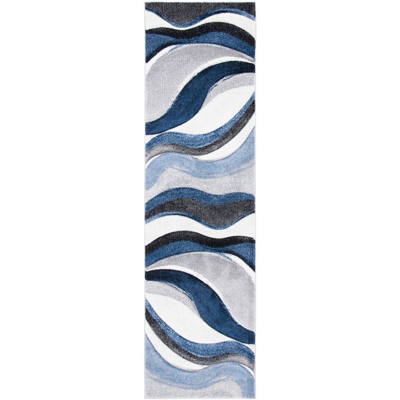 Gray and Blue Mid-Century Modern Runner Rug