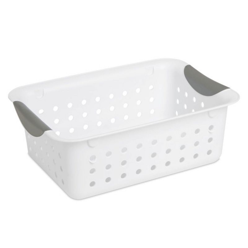 White Small Rectangular Plastic Storage Basket with Titanium Inserts