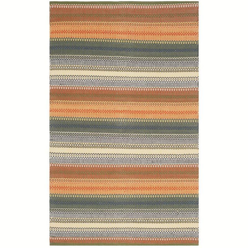 Gold and Grey Striped Wool and Cotton 4' x 6' Handmade Rug