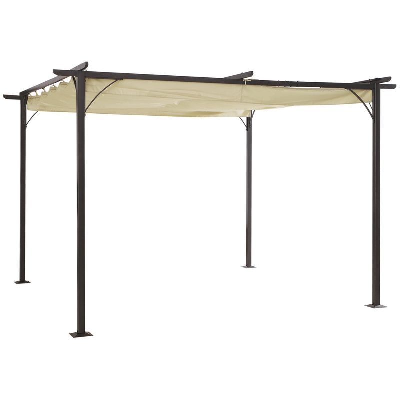 Beige 11.5' x 11.5' Retractable Steel Frame Pergola Canopy