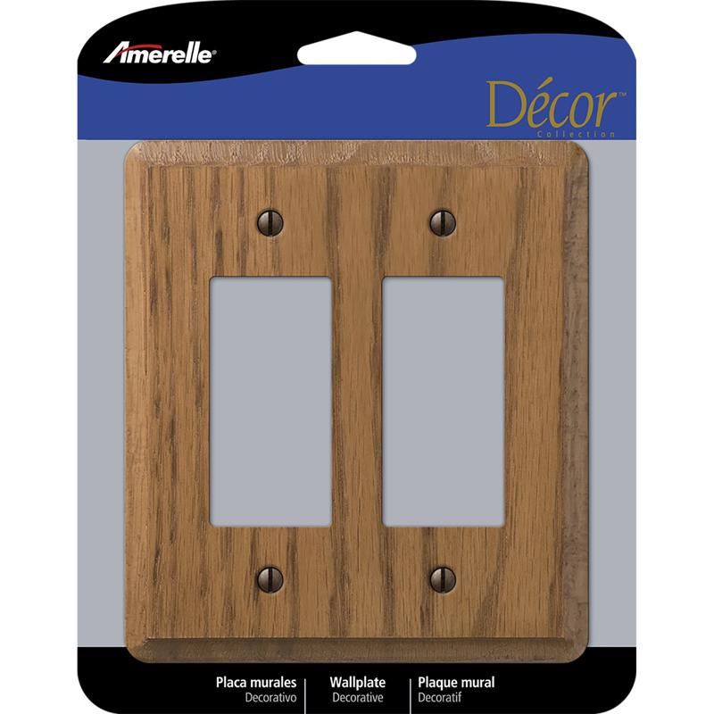 Amerelle Medium Brown Oak 2-Gang Decorator Wall Plate