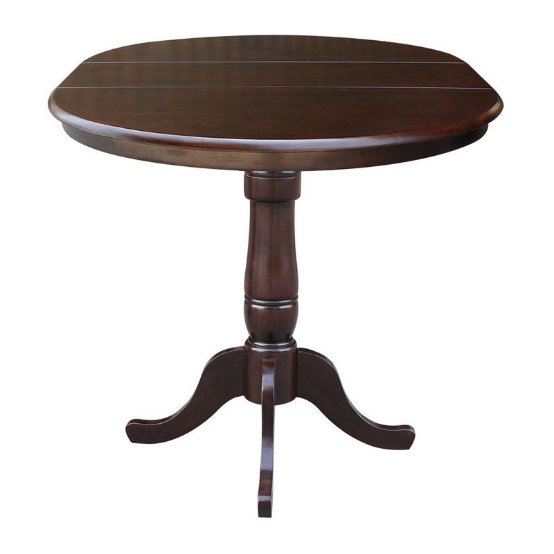 Rich Mocha Solid Wood 36" Round Extendable Counter Height Table