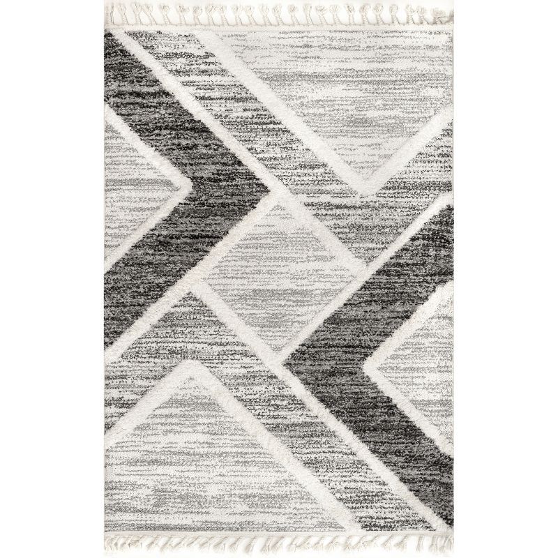 Clarina Gray Geometric 4' x 6' Easy-Care Synthetic Area Rug