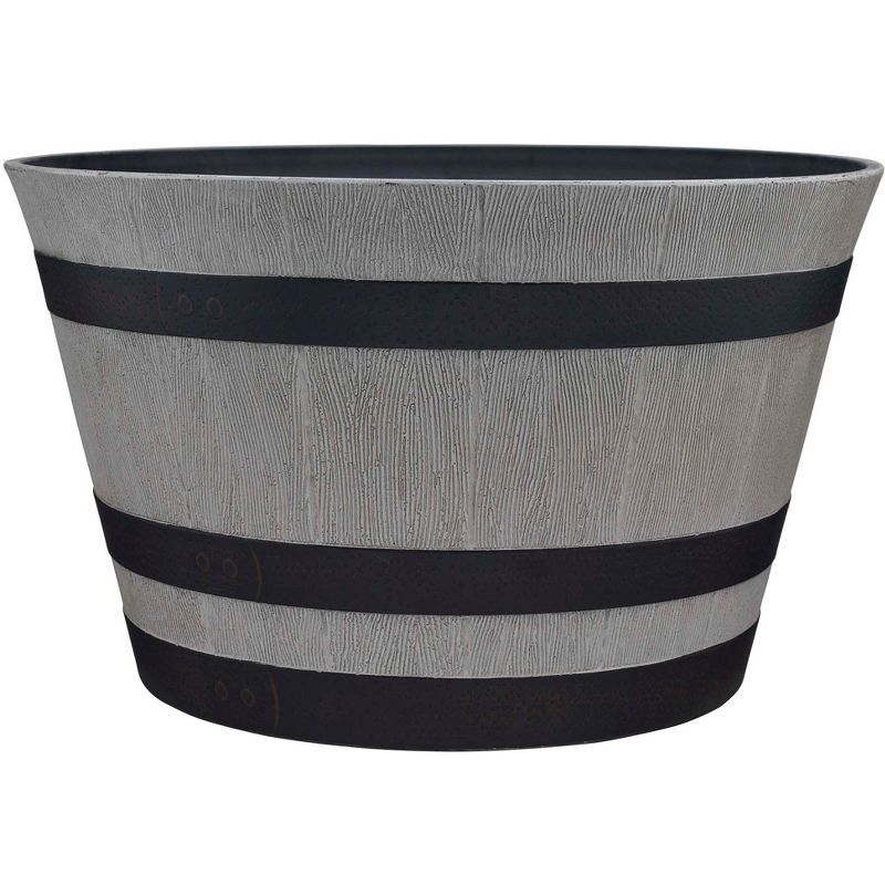 Birchwood Finish Resin Whiskey Barrel Planter, 22.5 inch