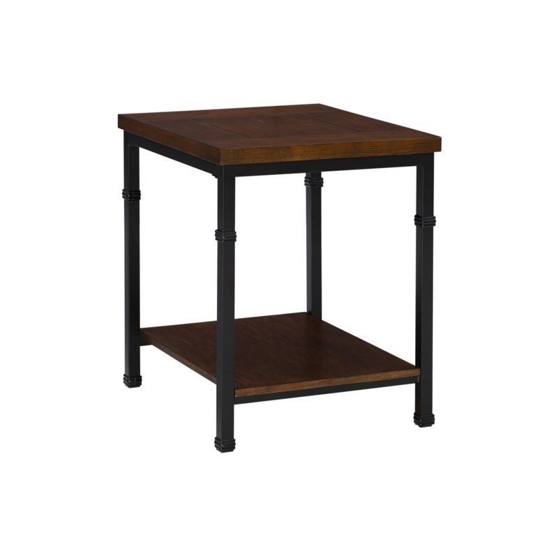 Austin Industrial Black Metal and Ash Wood End Table with Shelf