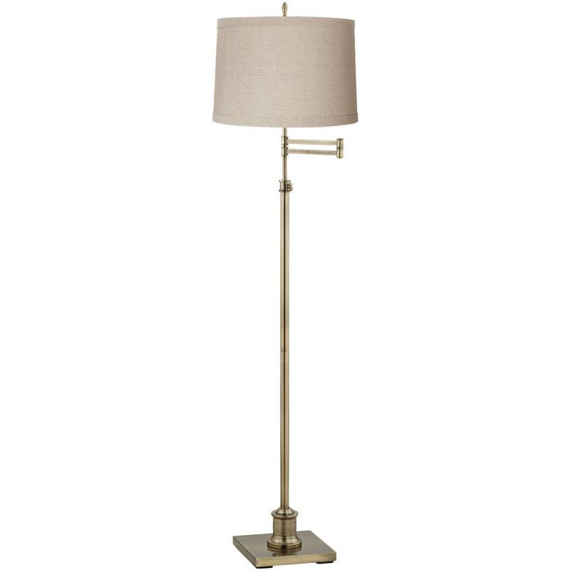 Westbury Adjustable Brass Swing Arm Floor Lamp with Linen Shade