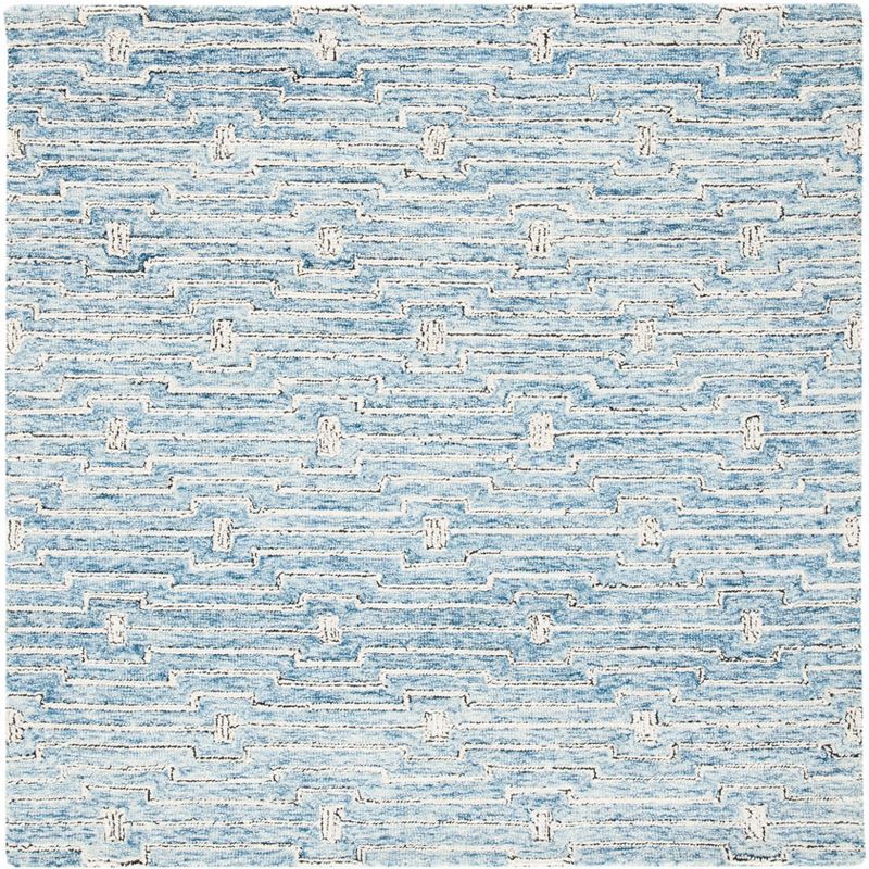 Handmade Light Blue Wool Tufted Square Rug 5'