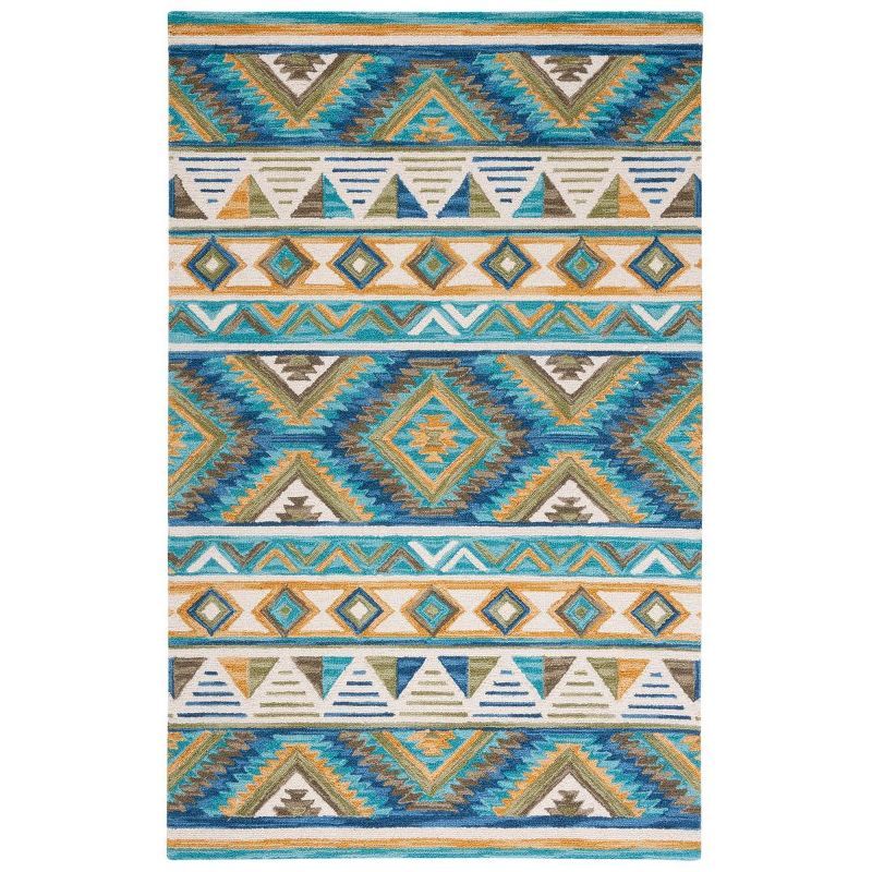 Blue and Yellow Geometric Wool 8' x 10' Area Rug