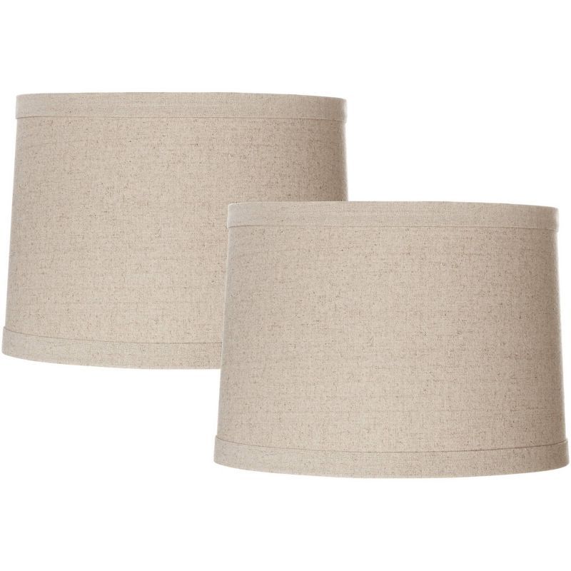 Set of 2 Natural Linen Drum Lamp Shades with Chrome Fittings