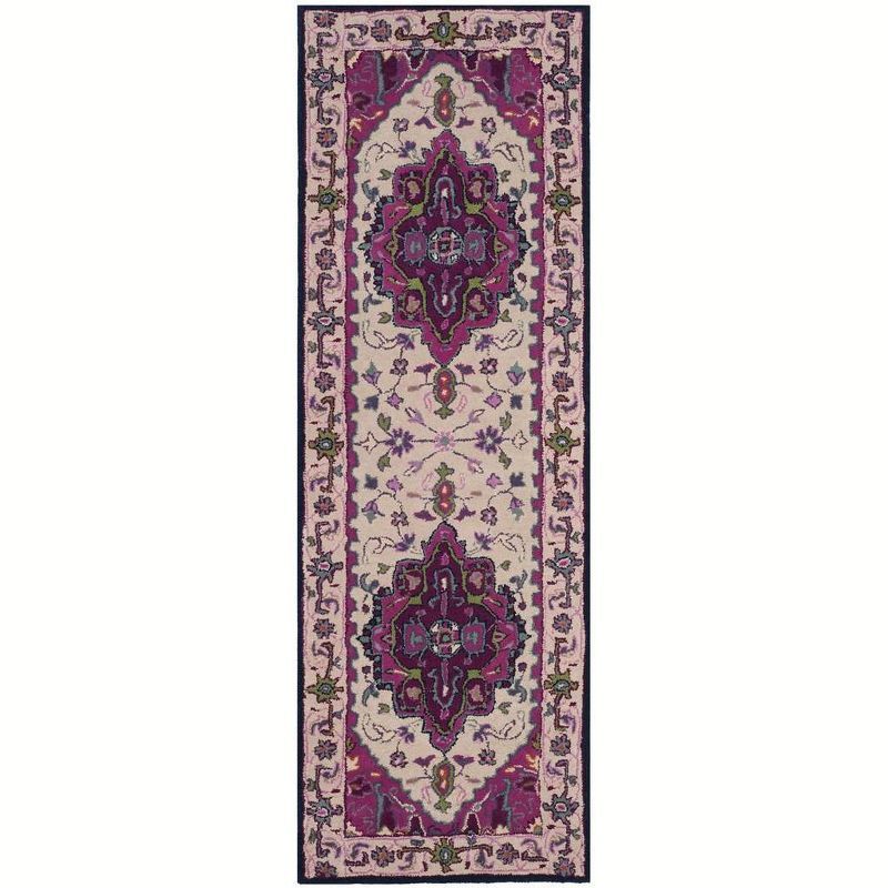 Handmade Ivory and Pink Wool Runner Rug, 2'3" x 9'