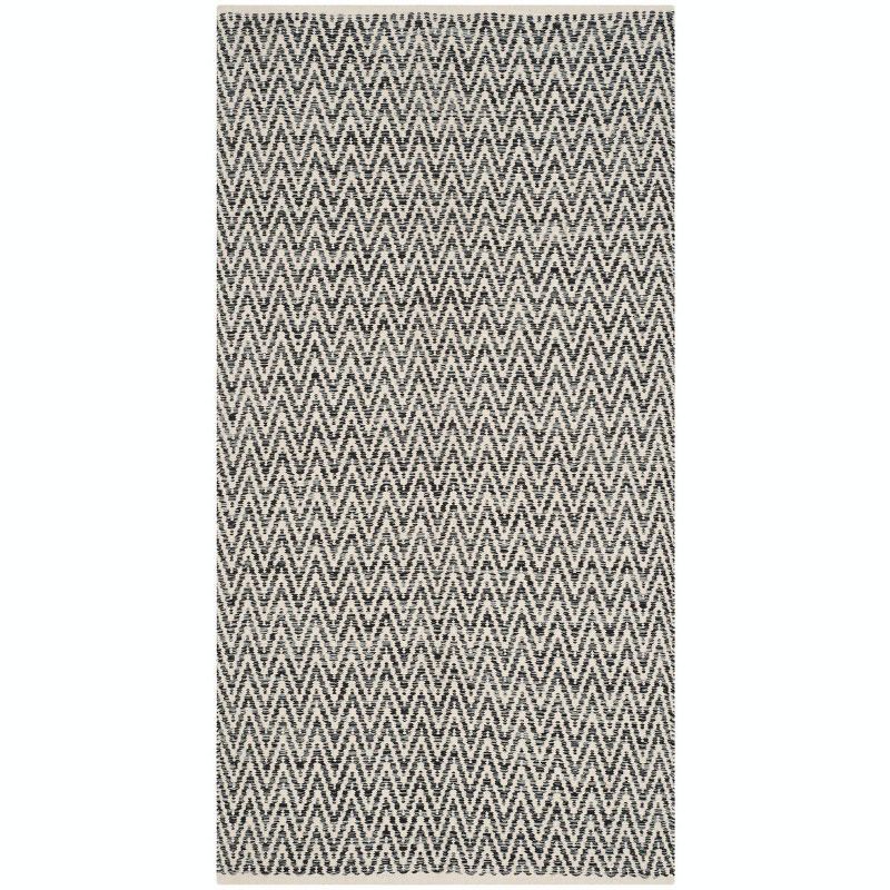 Ivory and Dark Grey Handmade Wool Cotton Area Rug, 3'0" x 5'0"