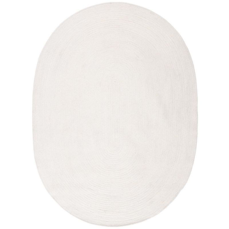 Ivory Oval Handmade Wool Braided 8' x 10' Rug - Easy Care