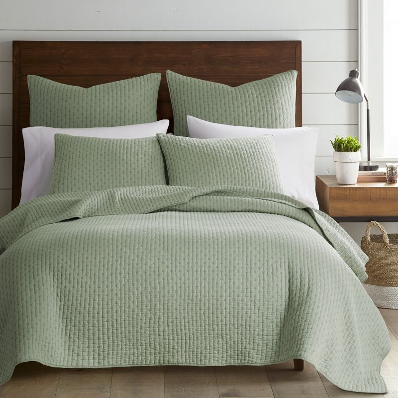 Sage Green Cotton Twin Reversible Quilt Set