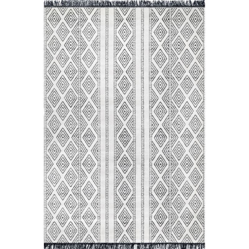 Reversible Gray Stripe Synthetic 5' x 8' Area Rug