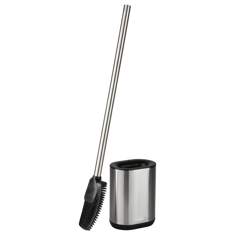 Stainless Steel and Black Soft Bristle Toilet Brush with Holder