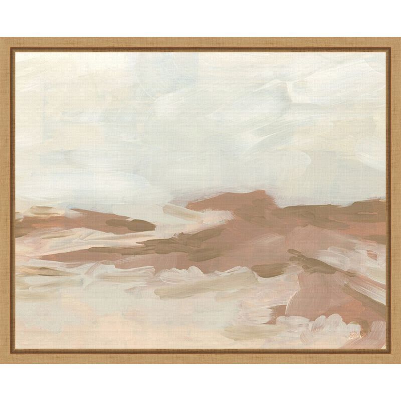 Neutral Earth Tones Abstract Canvas Wall Art in Maple Frame