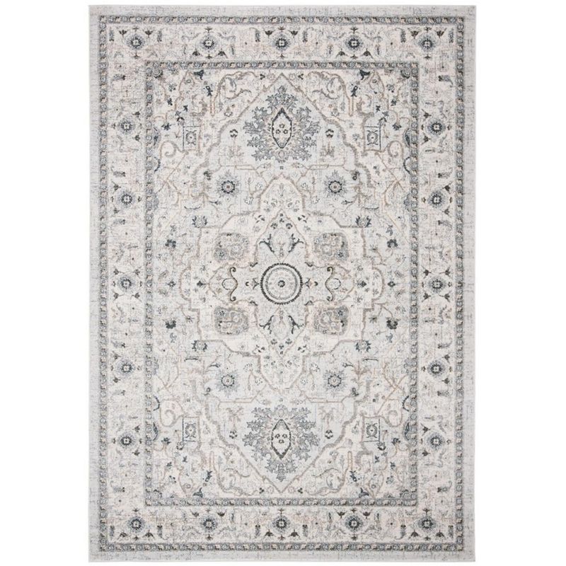 Light Grey and Grey Synthetic Hand-Knotted Rectangular Rug, 4' x 6'