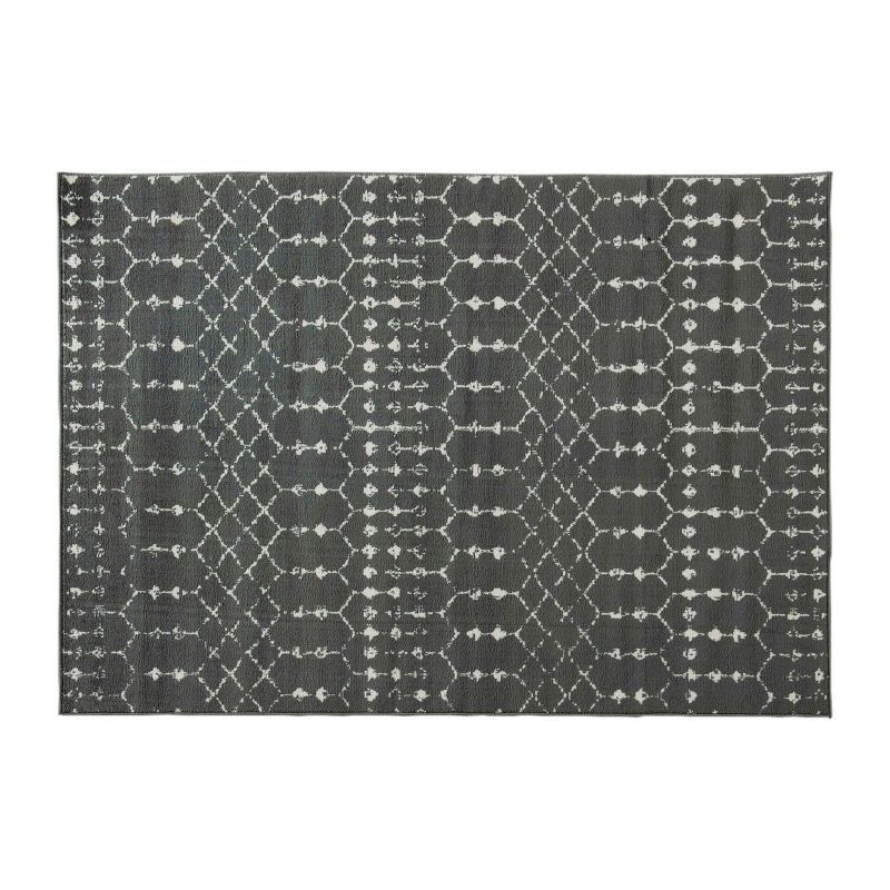 Dark Gray and Ivory Geometric 5' x 7' Synthetic Rug