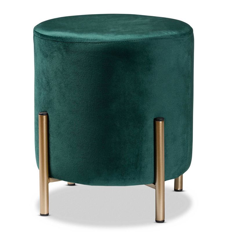 Thurman Luxe Green Velvet and Gold Metal Round Ottoman