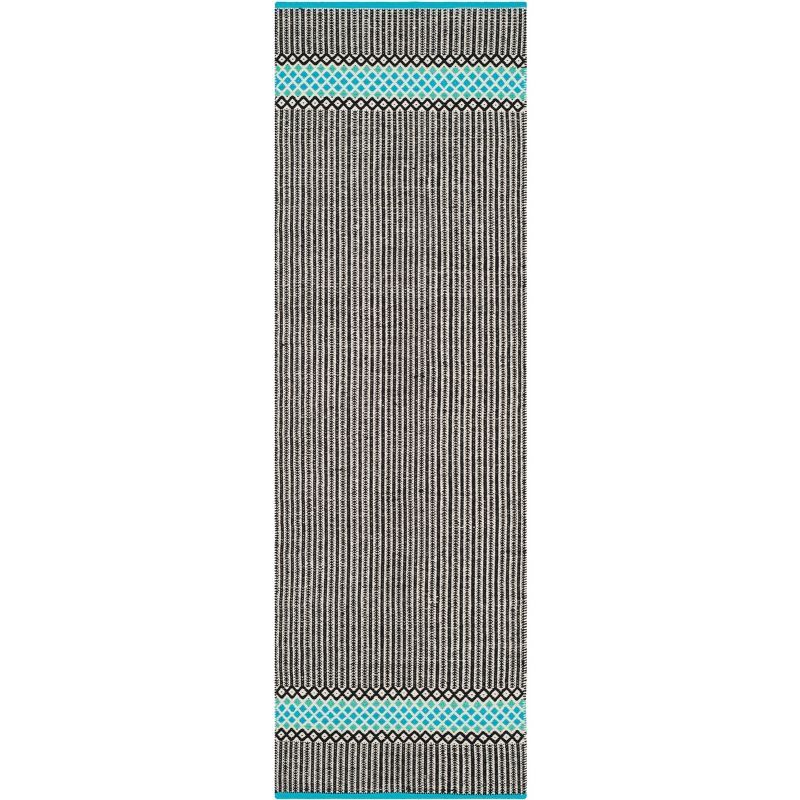 Coastal Breeze Blue Stripe Hand Woven Cotton Rug - 27x7