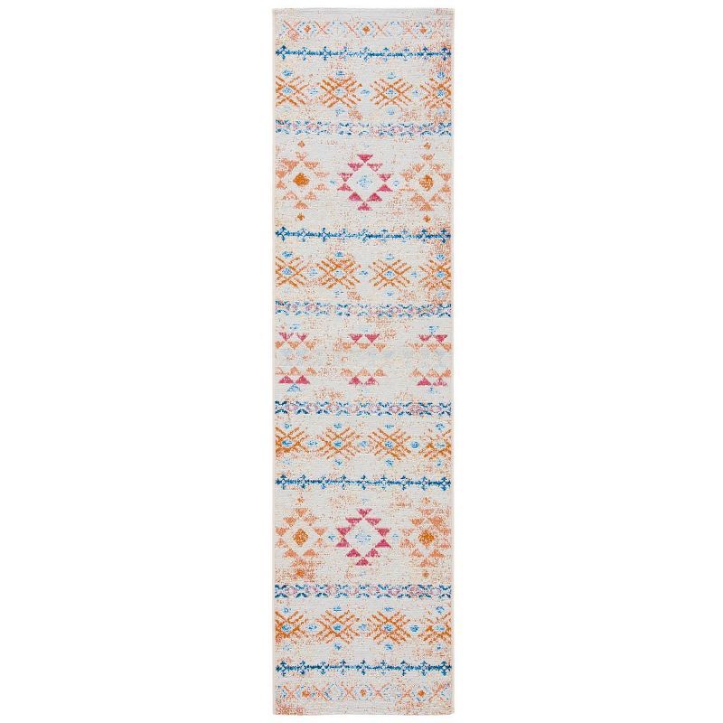 Ivory and Red Synthetic 2' x 8' Indoor/Outdoor Easy-Care Runner Rug