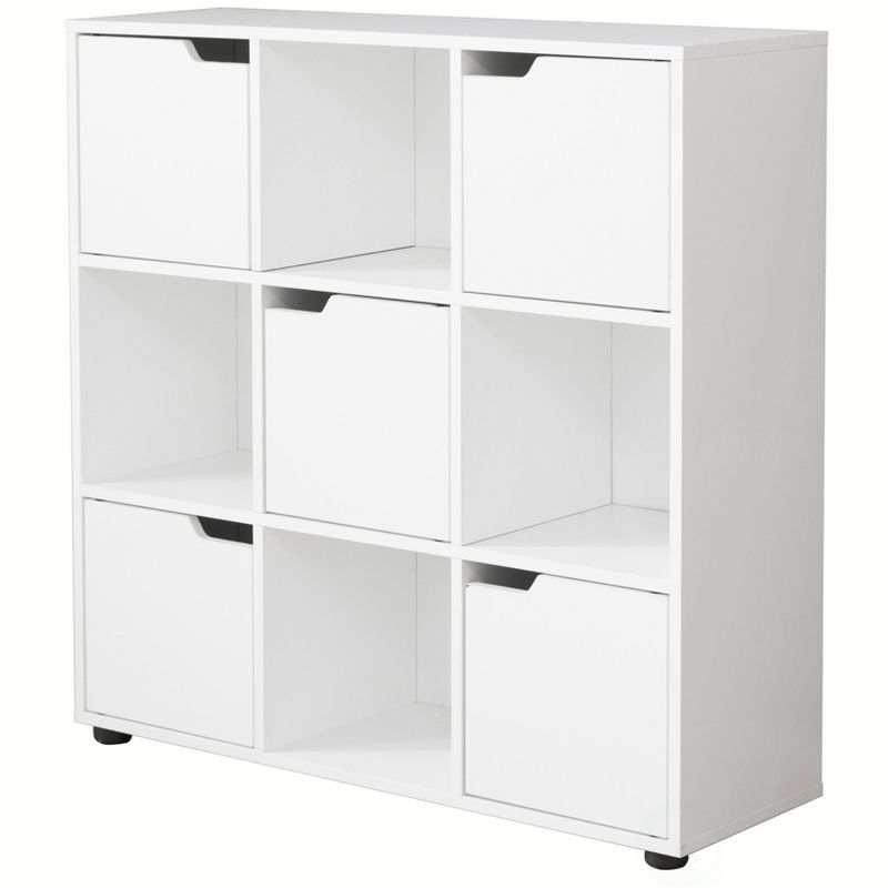 White 9-Cube Wooden Organizer with Doors and Shelves