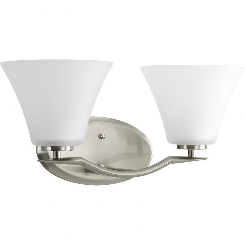 Bravo Brushed Nickel 2-Light Vanity Fixture with Etched Glass Shades