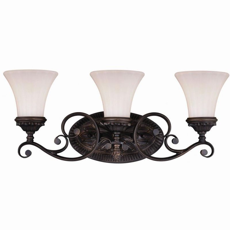 Venetian Bronze 3-Light Vanity Fixture with Etched Glass