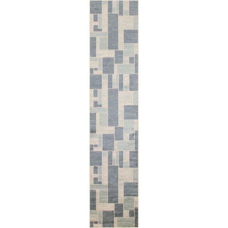 Astra Blue Ivory Geometric Synthetic Runner Rug 2'2" x 10'