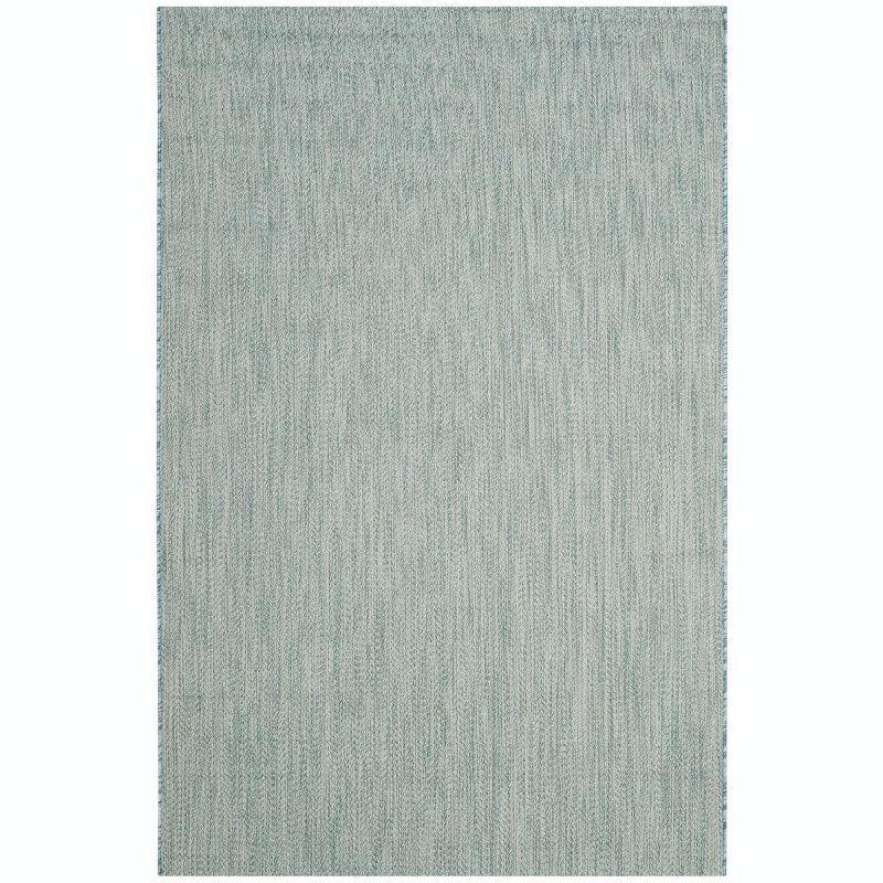Aqua and Grey Reversible Synthetic Outdoor Area Rug 4' x 5'7"