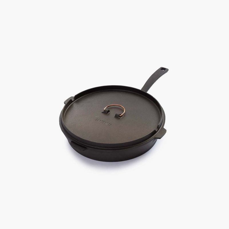 12-Inch Black Cast Iron Skillet with Lid and Copper Accents