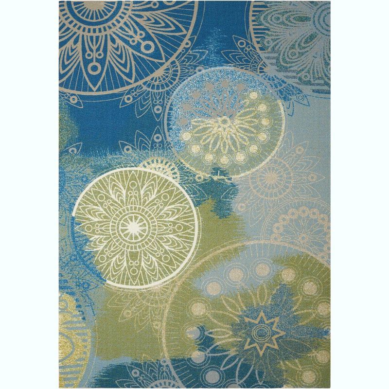 Blue Floral Rectangular Synthetic Indoor/Outdoor Area Rug