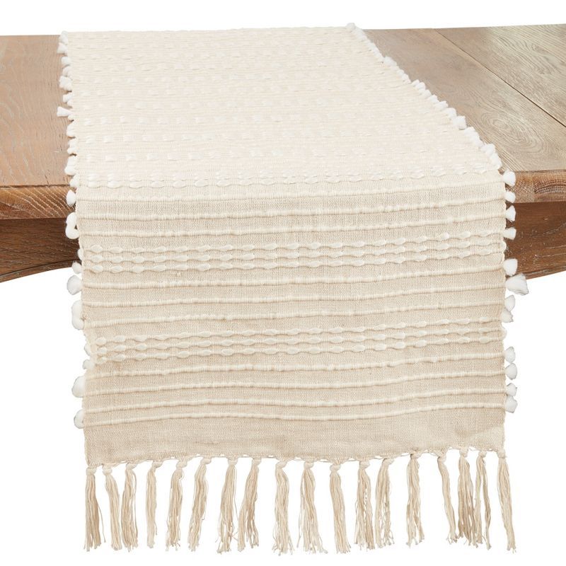 Beige Woven Cotton-Polyester Striped Table Runner