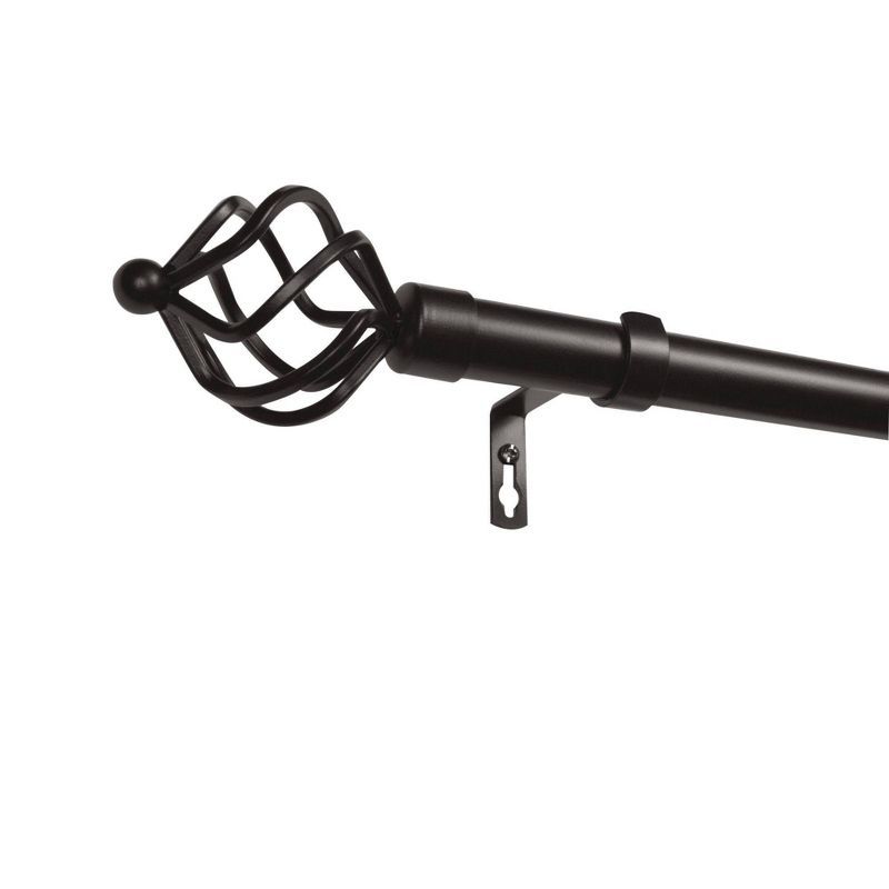 Matte Black Adjustable Iron Curtain Rod with Twisted Finials