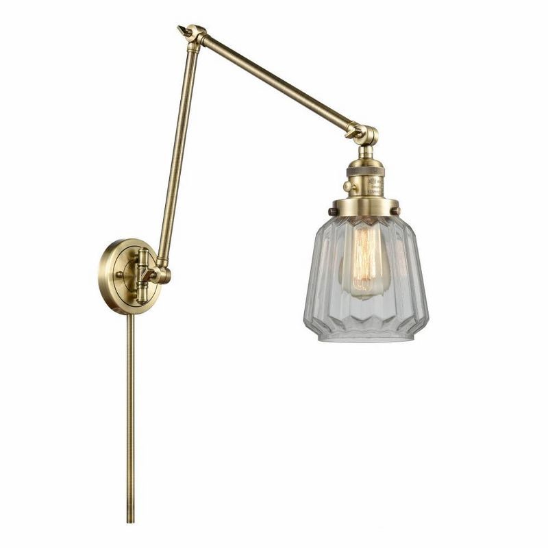 Antique Brass Swing Arm Sconce with Clear Glass Shade