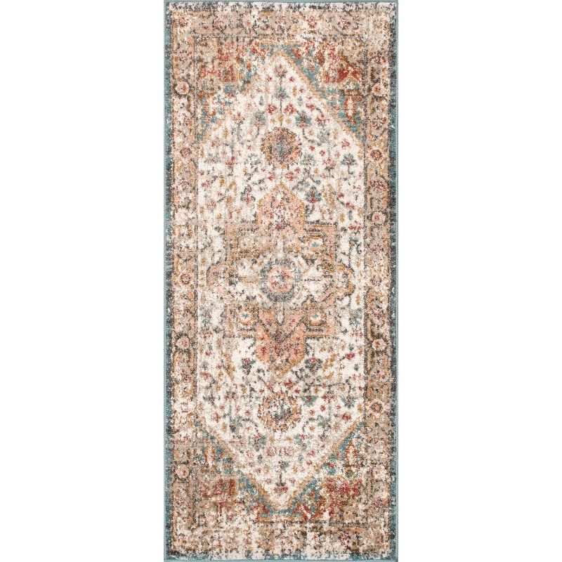 Justine Beige Synthetic Medallion Runner Rug, 2'6" x 10'
