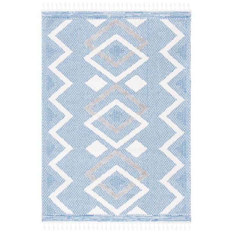 Ivory and Light Blue 8' x 10' Braided Shag Rug