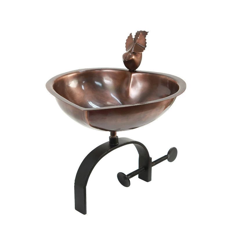 Heart Shaped Copper and Black Metal Birdbath with Rail Bracket