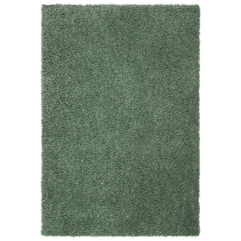 Luxurious Round Green Shag Area Rug, 5'3" x 7'6", Synthetic Easy-Care