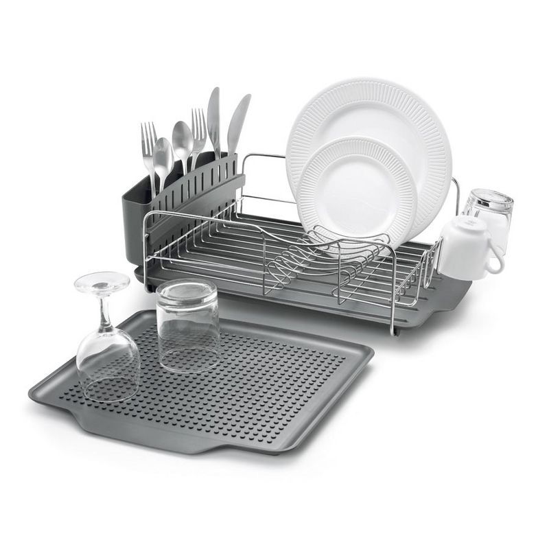 Black Metal 4-Piece Dish Rack with Utensil Cup