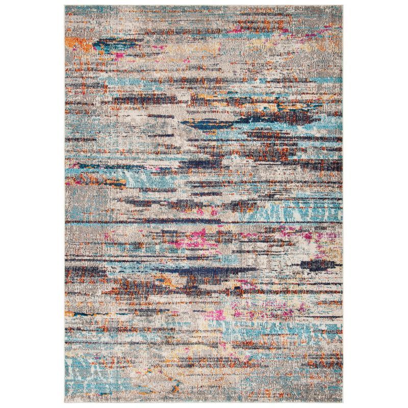 Gray and Turquoise Abstract Distressed Area Rug