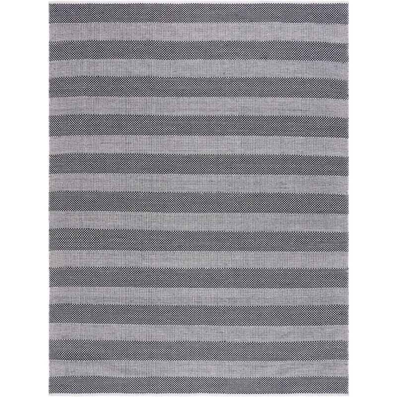 Black and Ivory Striped Flat Woven Wool Cotton 8' x 10' Rug